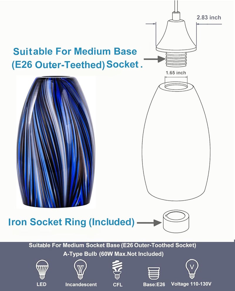 karyfine Oval Glass Lamp Shade Only Art Glass Lamp Covers Light Fixture Replacement for Kitchen Island Mini pendant Ceiling Lights Chandelier Hand Blown Glass Shade Replacement (Brown and Blue） - Image 3
